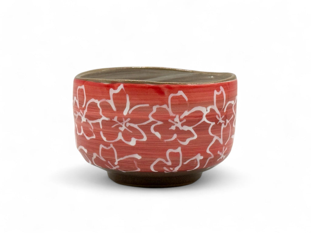 Inoue Tea Maizakura Red Mino-yaki Chawan - Japanese Matcha Bowl