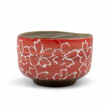 Inoue Tea Maizakura Red Mino-yaki Chawan - Japanese Matcha Bowl, 4.6"x3", 16oz capacity, handcrafted pottery from Gifu, Japan.