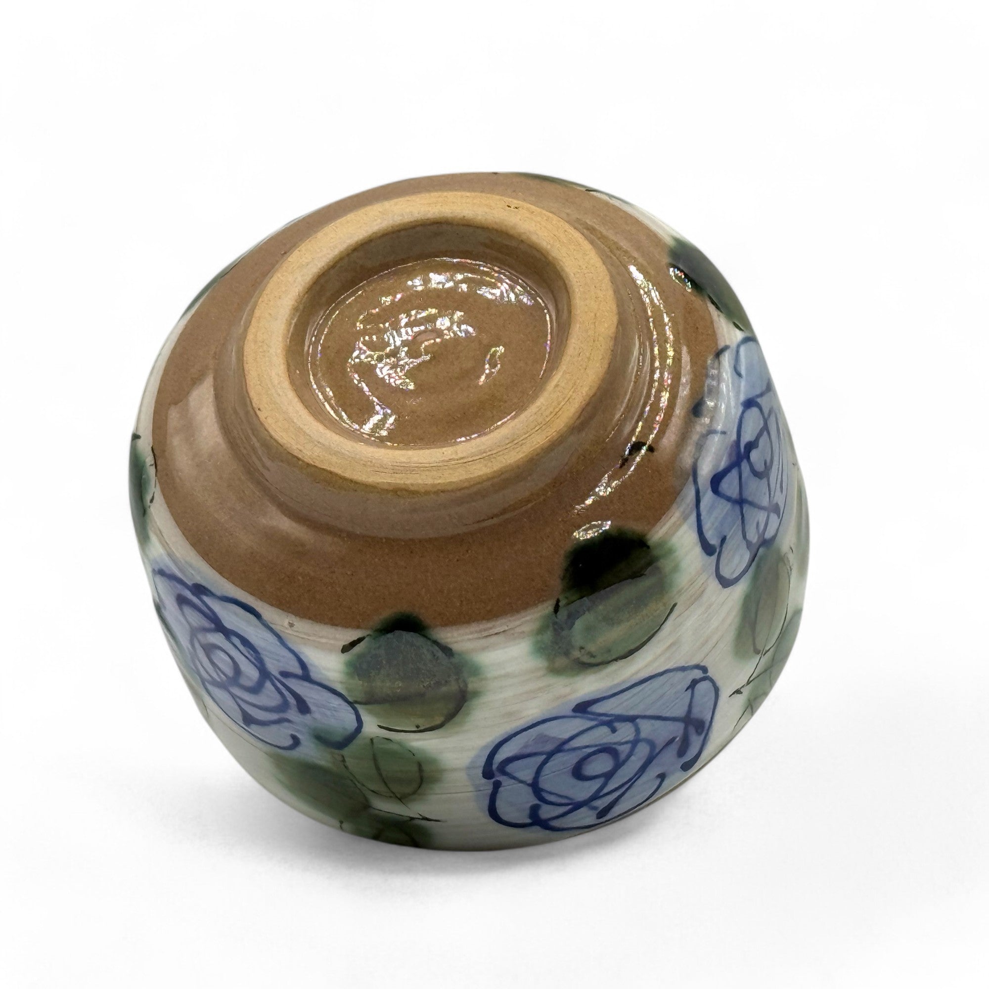 Inoue Blue Rose Garden Mino-yaki Chawan - Japanese Matcha Bowl