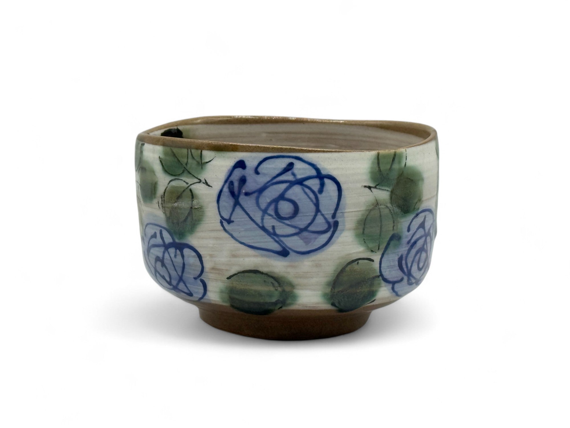 Inoue Blue Rose Garden Mino-yaki Chawan - Japanese Matcha Bowl