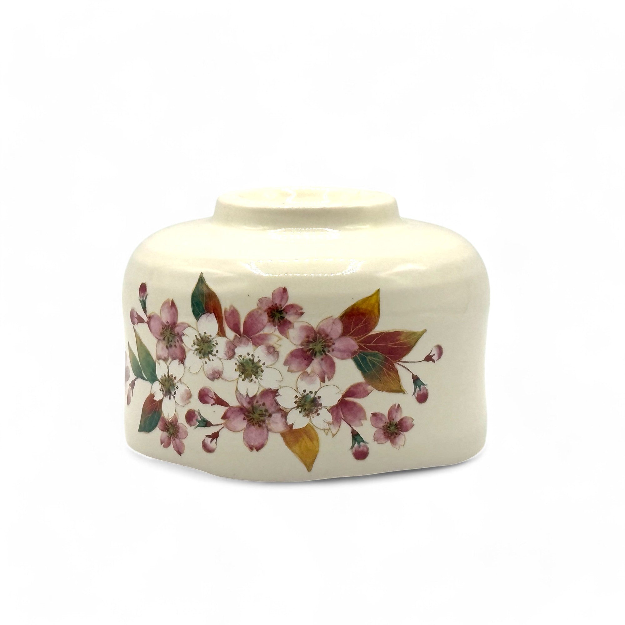Inoue Cherry Hana White Mini Mino-yaki Chawan - Japanese Mini Matcha Bowl
