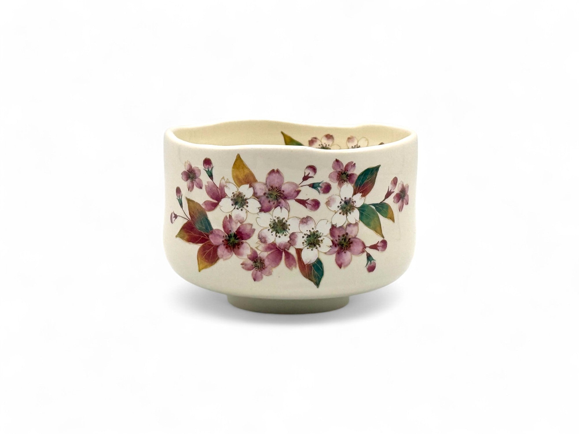 Inoue Cherry Hana White Mini Mino-yaki Chawan - Japanese Mini Matcha Bowl