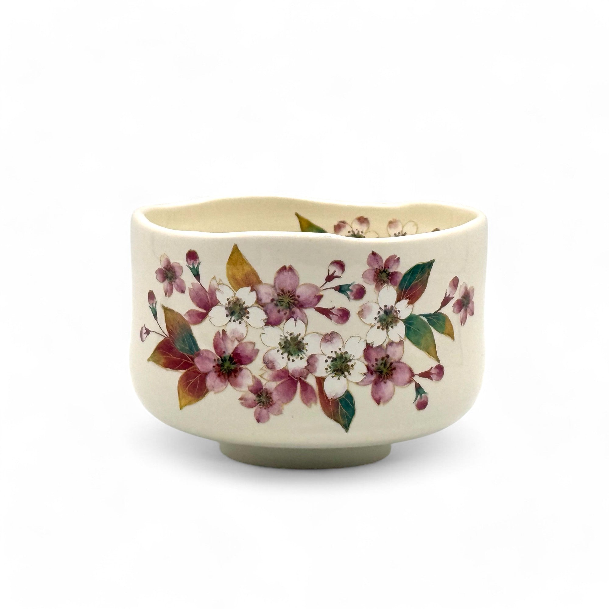 Inoue Cherry Hana White Mini Mino-yaki Chawan - Japanese Mini Matcha Bowl