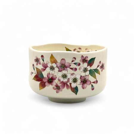 Inoue Cherry Hana White Mini Mino-yaki Chawan - Japanese Mini Matcha Bowl