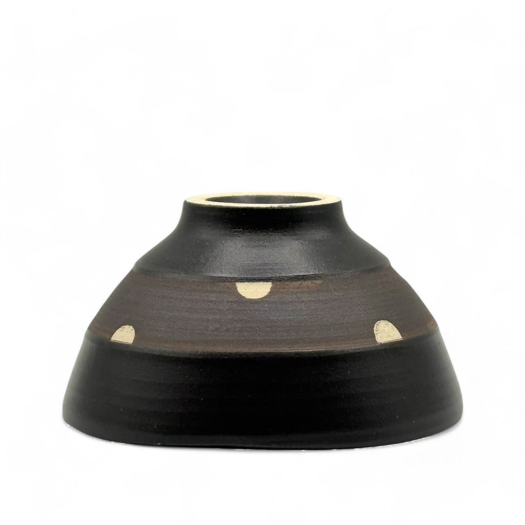 Inoue Shinko Black Polka Dot Mino-yaki Ido Chawan - Japanese Mini Matcha Bowl