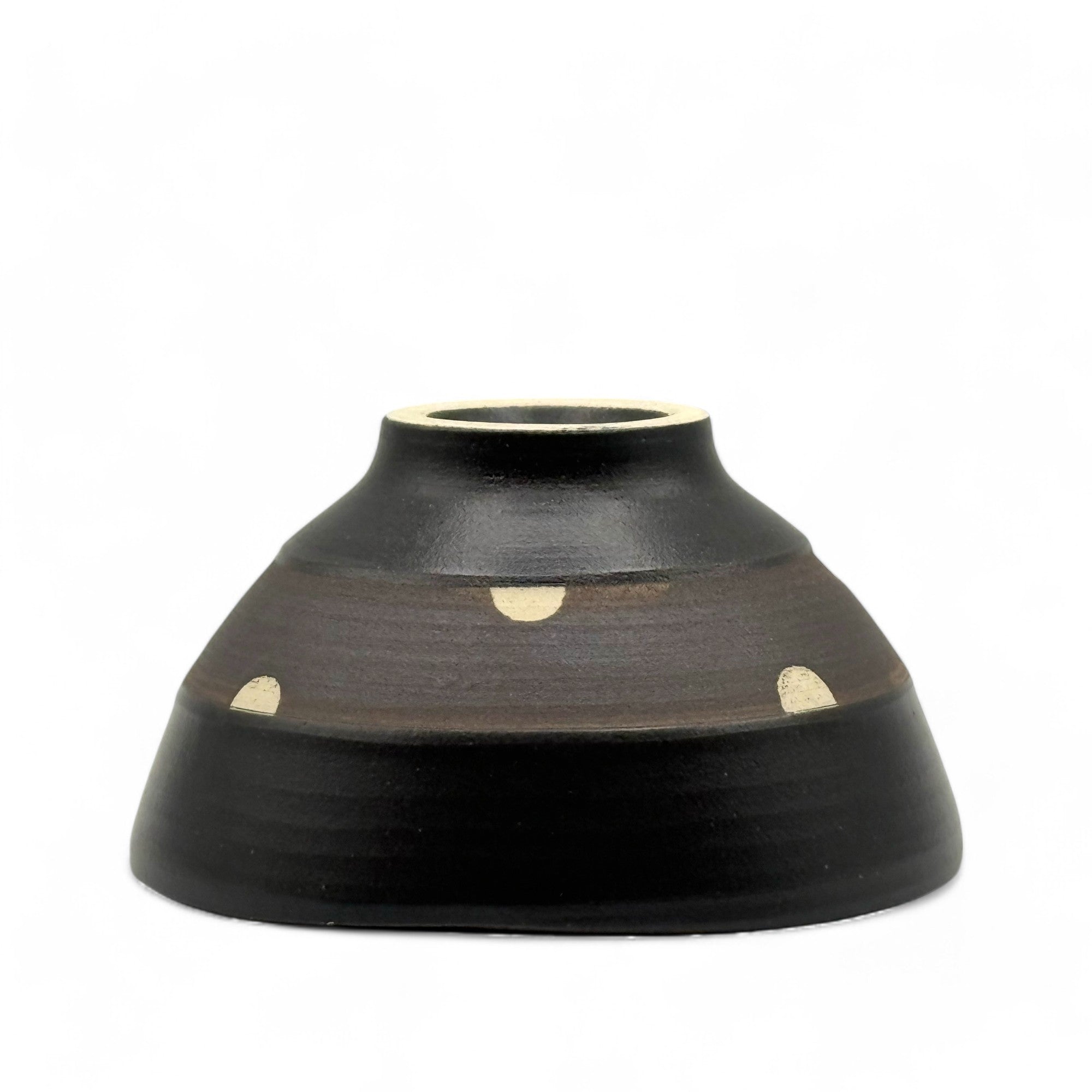 Inoue Shinko Black Polka Dot Mino-yaki Ido Chawan - Japanese Mini Matcha Bowl