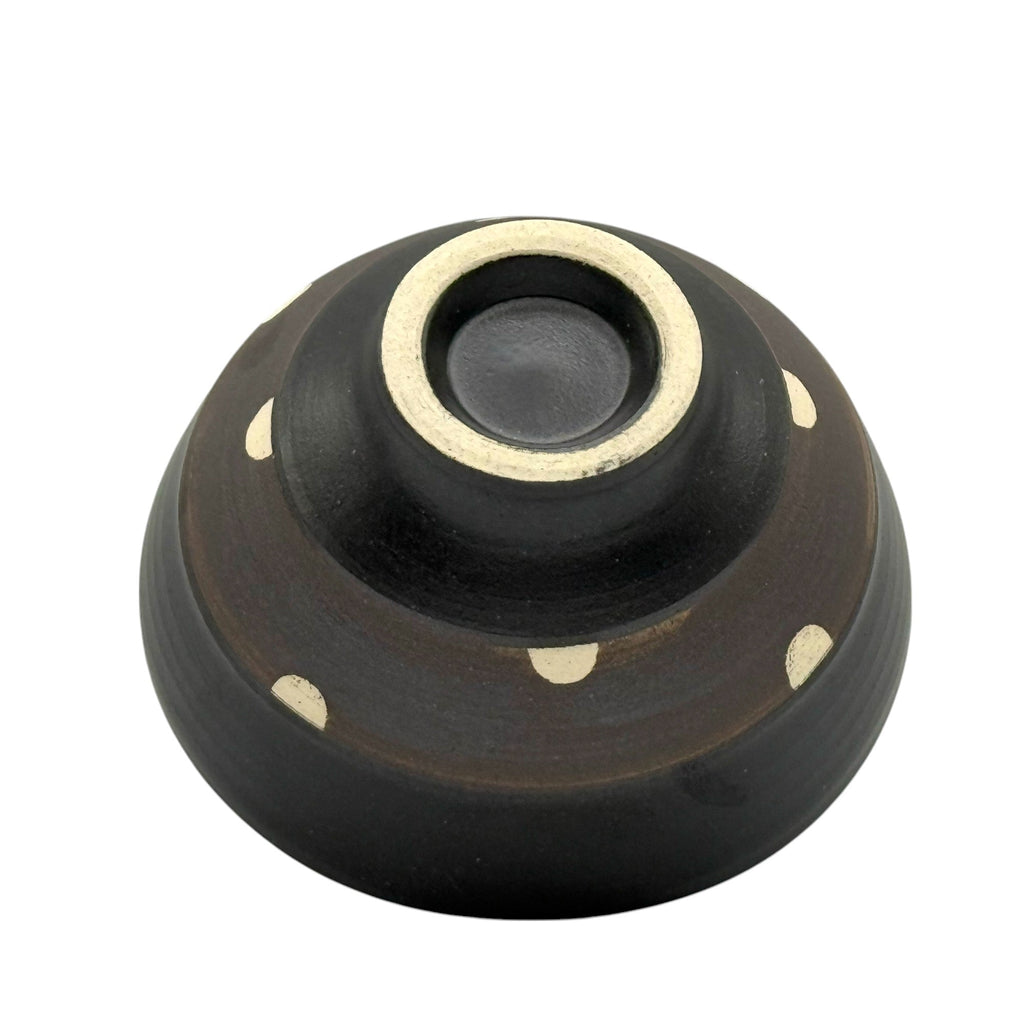 Inoue Shinko Black Polka Dot Mino-yaki Ido Chawan - Japanese Mini Matcha Bowl