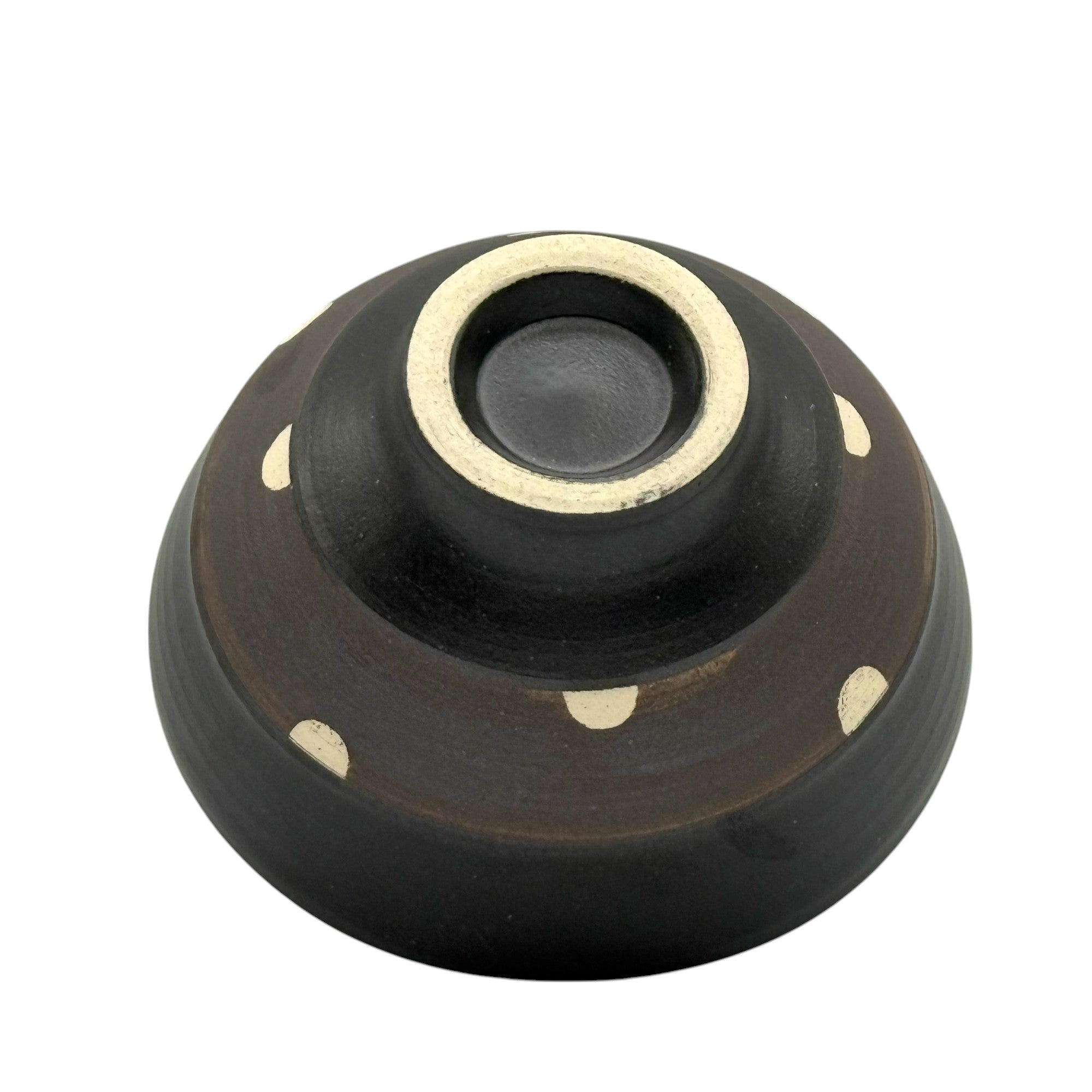 Inoue Shinko Black Polka Dot Mino-yaki Ido Chawan - Japanese Mini Matcha Bowl