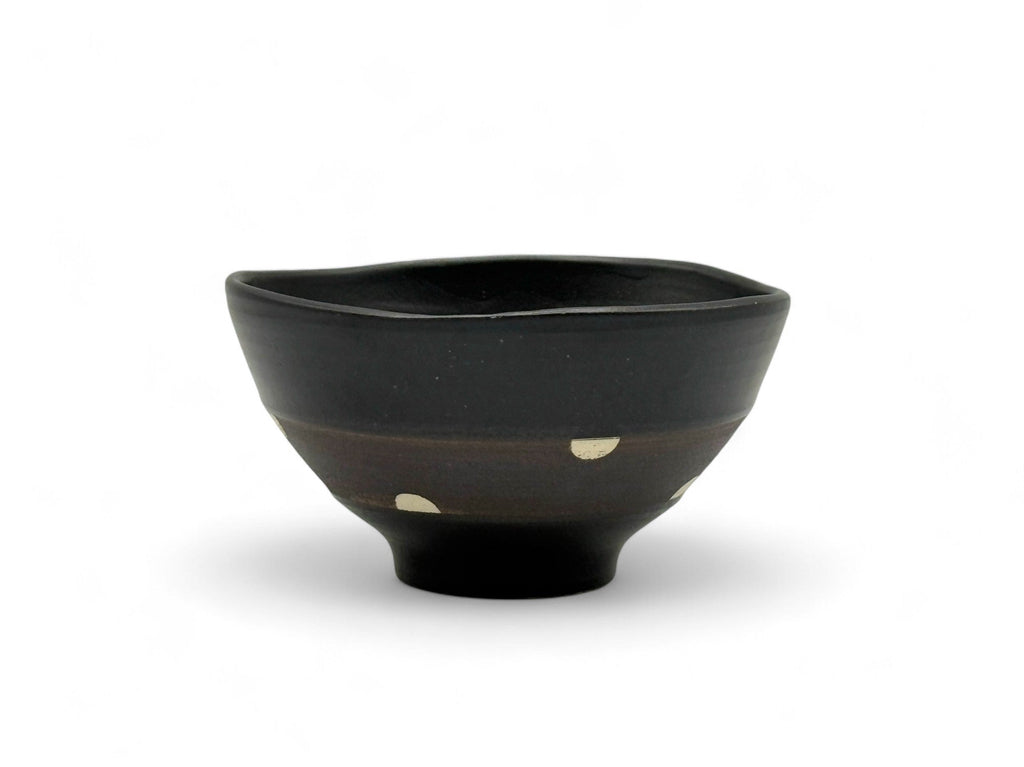 Inoue Shinko Black Polka Dot Mino-yaki Ido Chawan - Japanese Mini Matcha Bowl