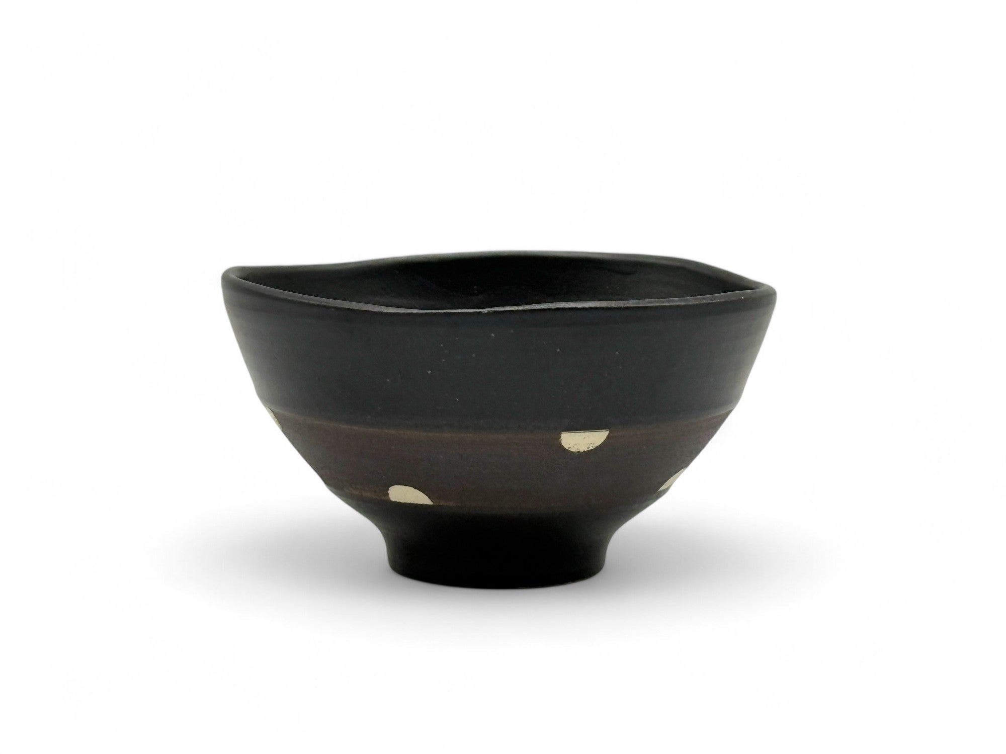 Inoue Shinko Black Polka Dot Mino-yaki Ido Chawan - Japanese Mini Matcha Bowl