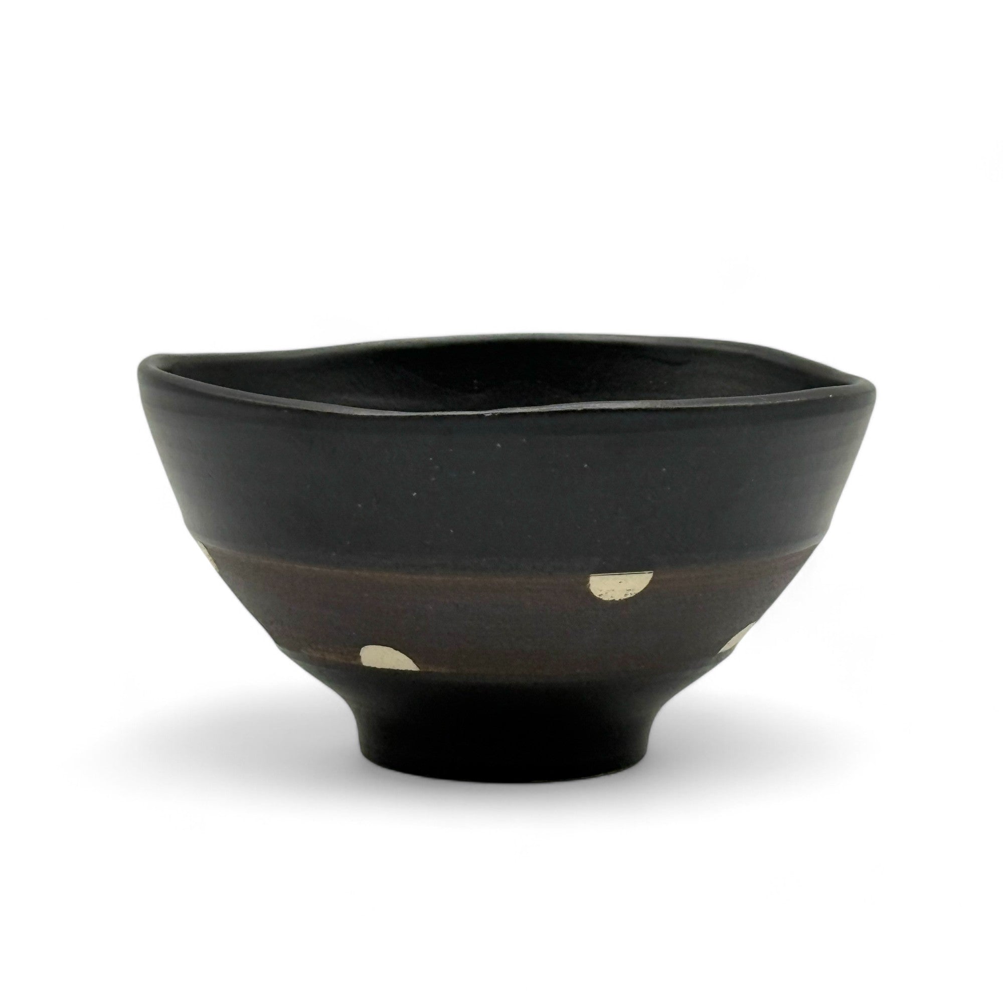 Inoue Shinko Black Polka Dot Mino-yaki Ido Chawan - Japanese Mini Matcha Bowl