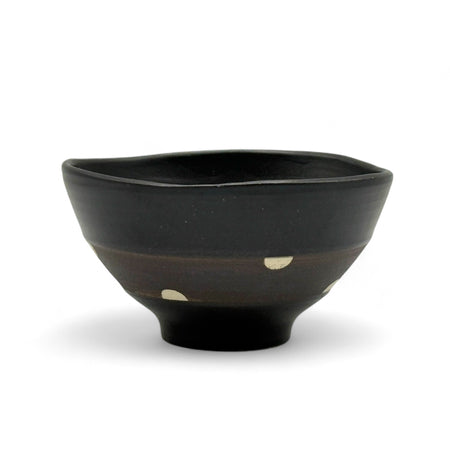 Inoue Shinko Black Polka Dot Mino-yaki Ido Chawan - Japanese Mini Matcha Bowl