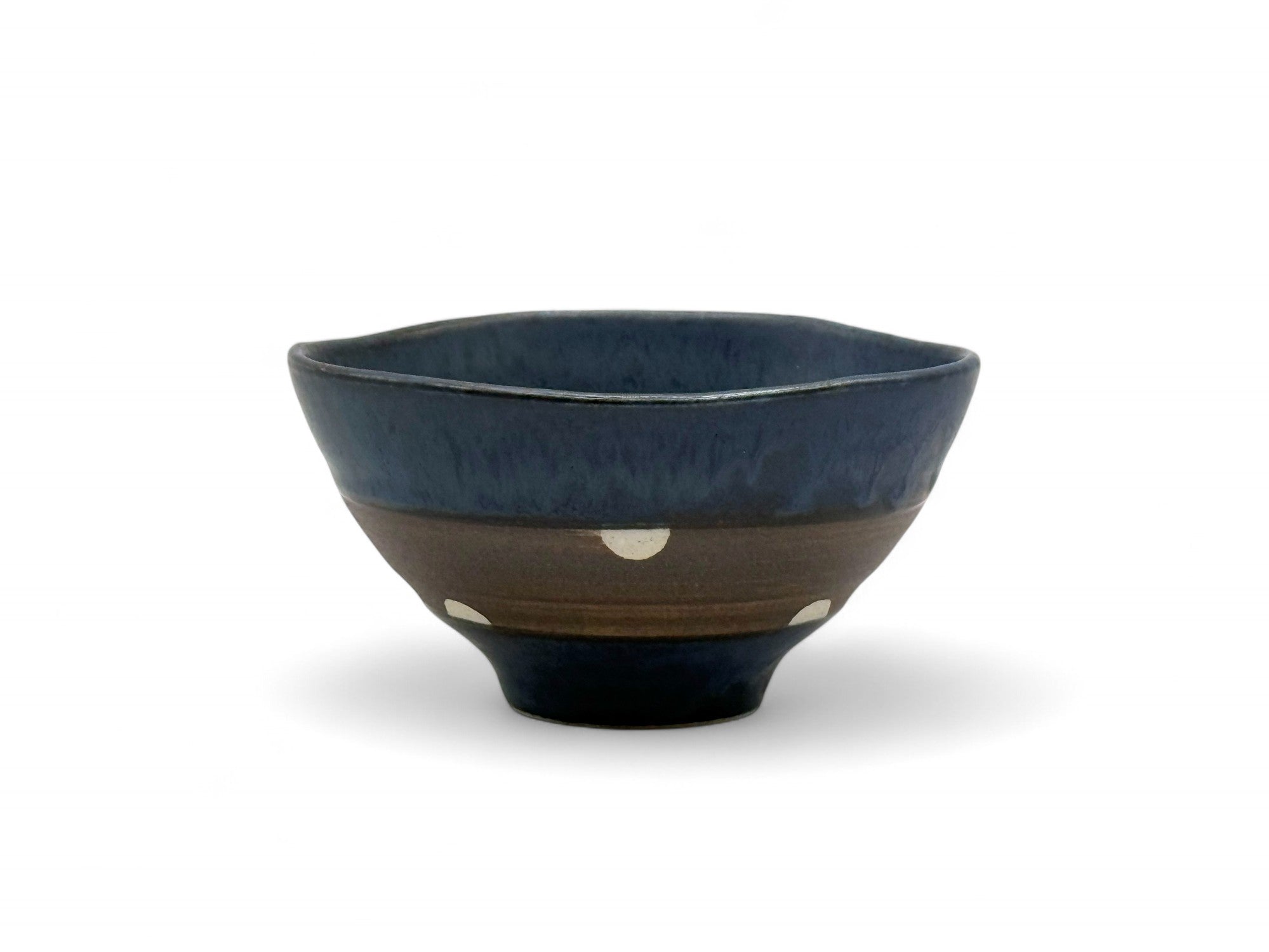 Inoue Shinko Blue Polka Dot Mino-yaki Ido Chawan - Japanese Mini Matcha Bowl