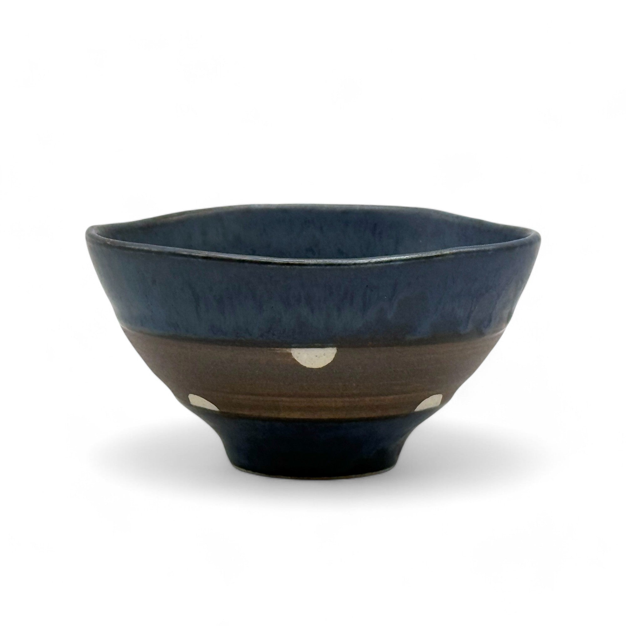 Inoue Shinko Blue Polka Dot Mino-yaki Ido Chawan - Japanese Mini Matcha Bowl