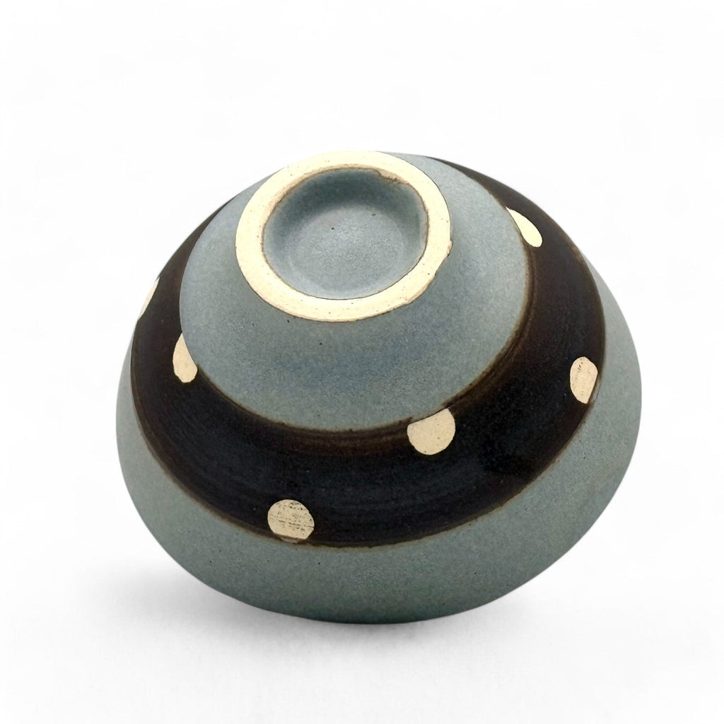 Inoue Shinko Gray Polka Dot Mino-yaki Ido Chawan - Japanese Mini Matcha Bowl Tea