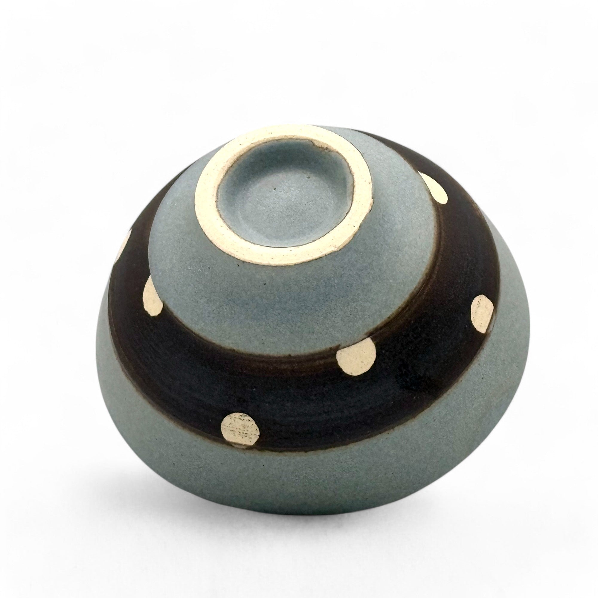Inoue Shinko Gray Polka Dot Mino-yaki Ido Chawan - Japanese Mini Matcha Bowl Tea