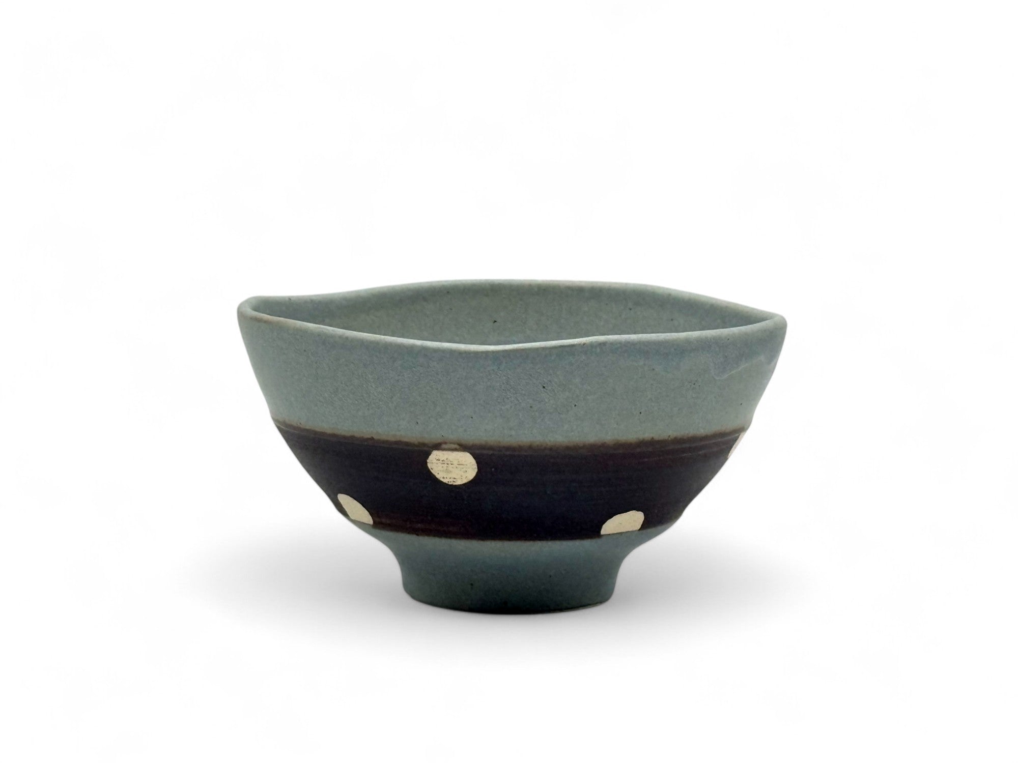 Inoue Shinko Gray Polka Dot Mino-yaki Ido Chawan - Japanese Mini Matcha Bowl Tea