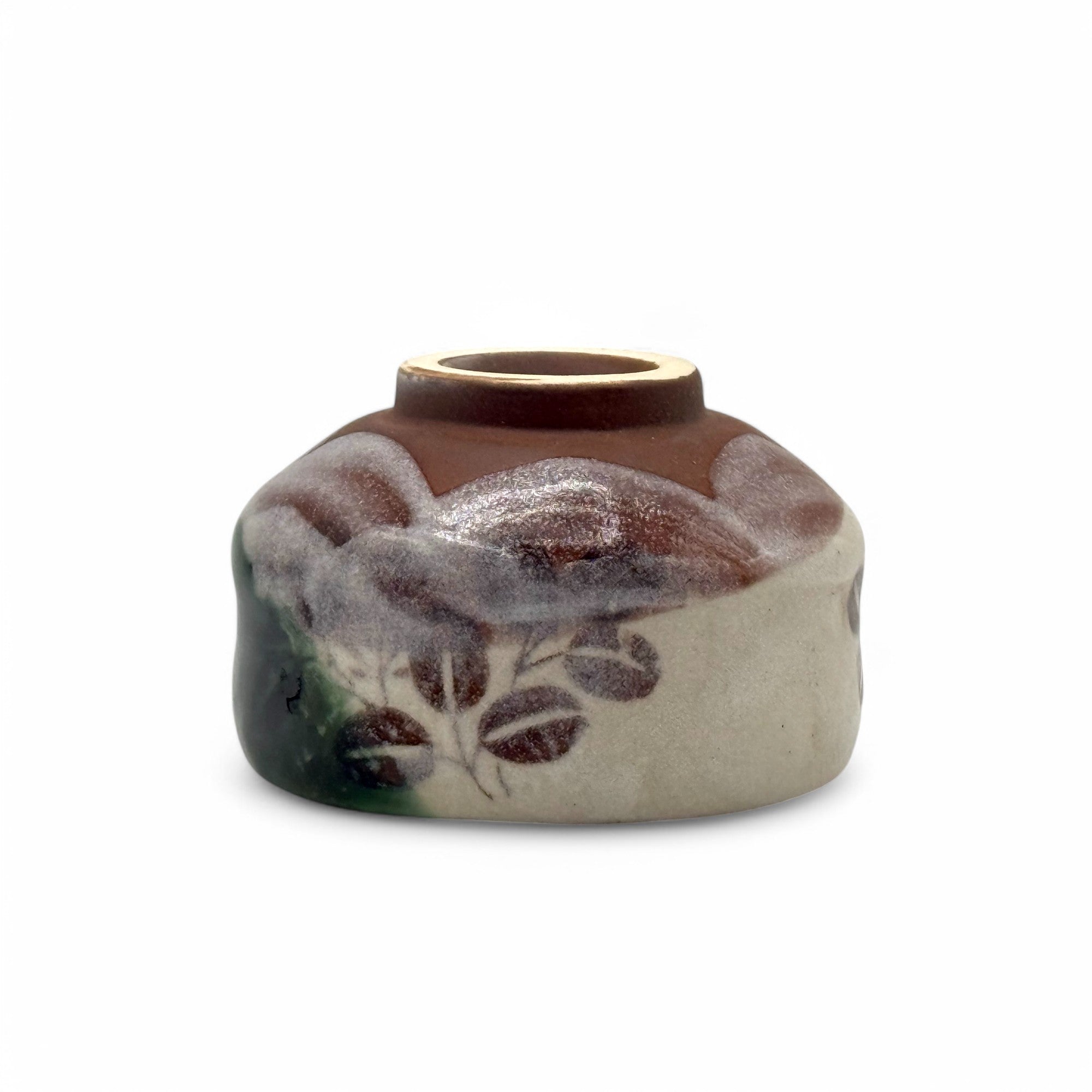 Inoue Ogi Green Leaves Mino-yaki Chawan - Japanese Mini Matcha Bowl