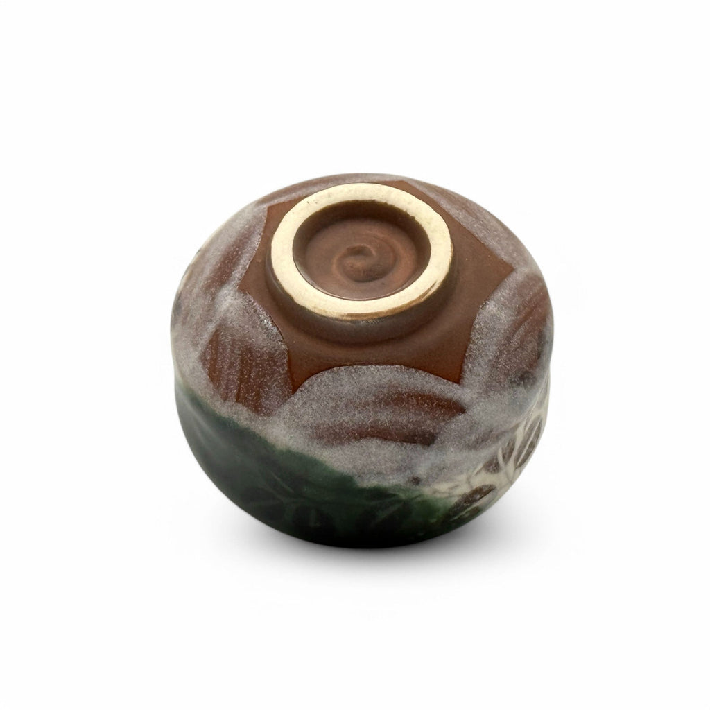 Inoue Ogi Green Leaves Mino-yaki Chawan - Japanese Mini Matcha Bowl