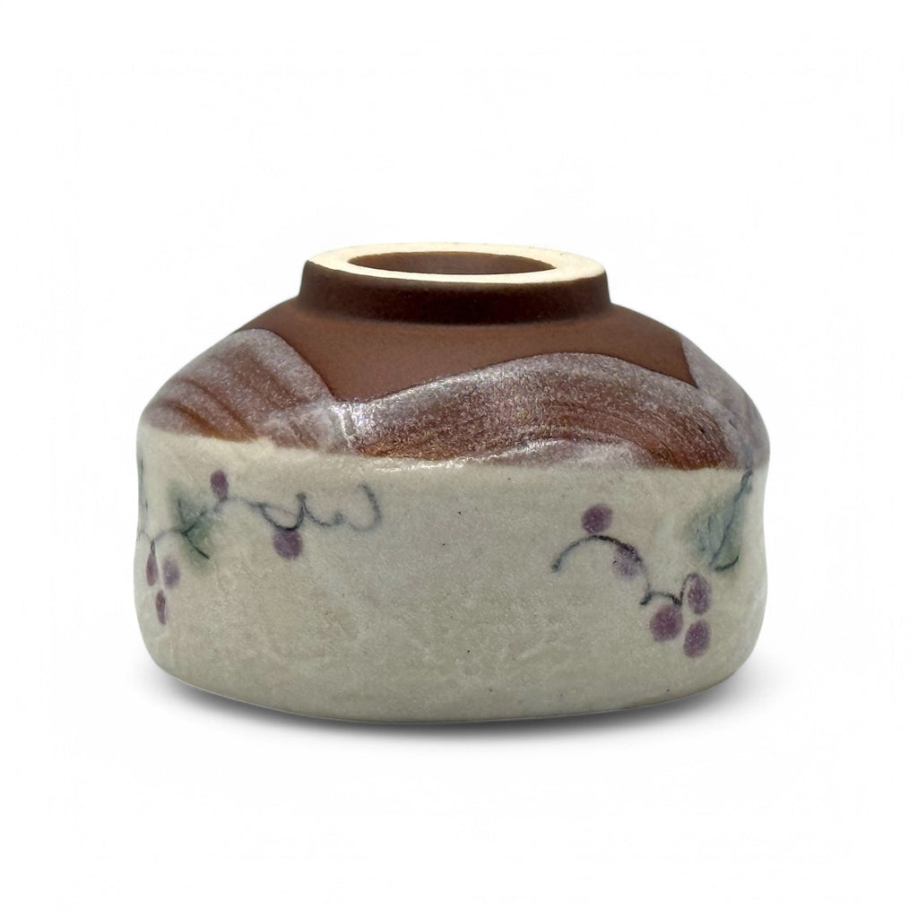 Inoue Grape Vine Beige Mino-yaki Chawan - Japanese Mini Matcha Bowl
