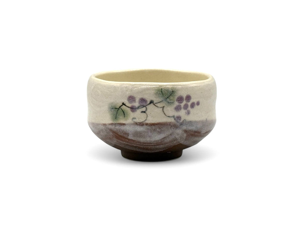 Inoue Grape Vine Beige Mino-yaki Chawan - Japanese Mini Matcha Bowl