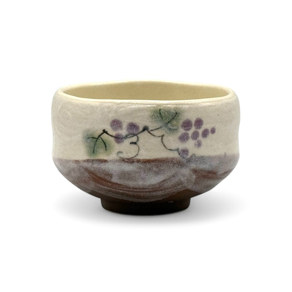 Inoue Grape Vine Beige Mino-yaki Chawan - Japanese Mini Matcha Bowl