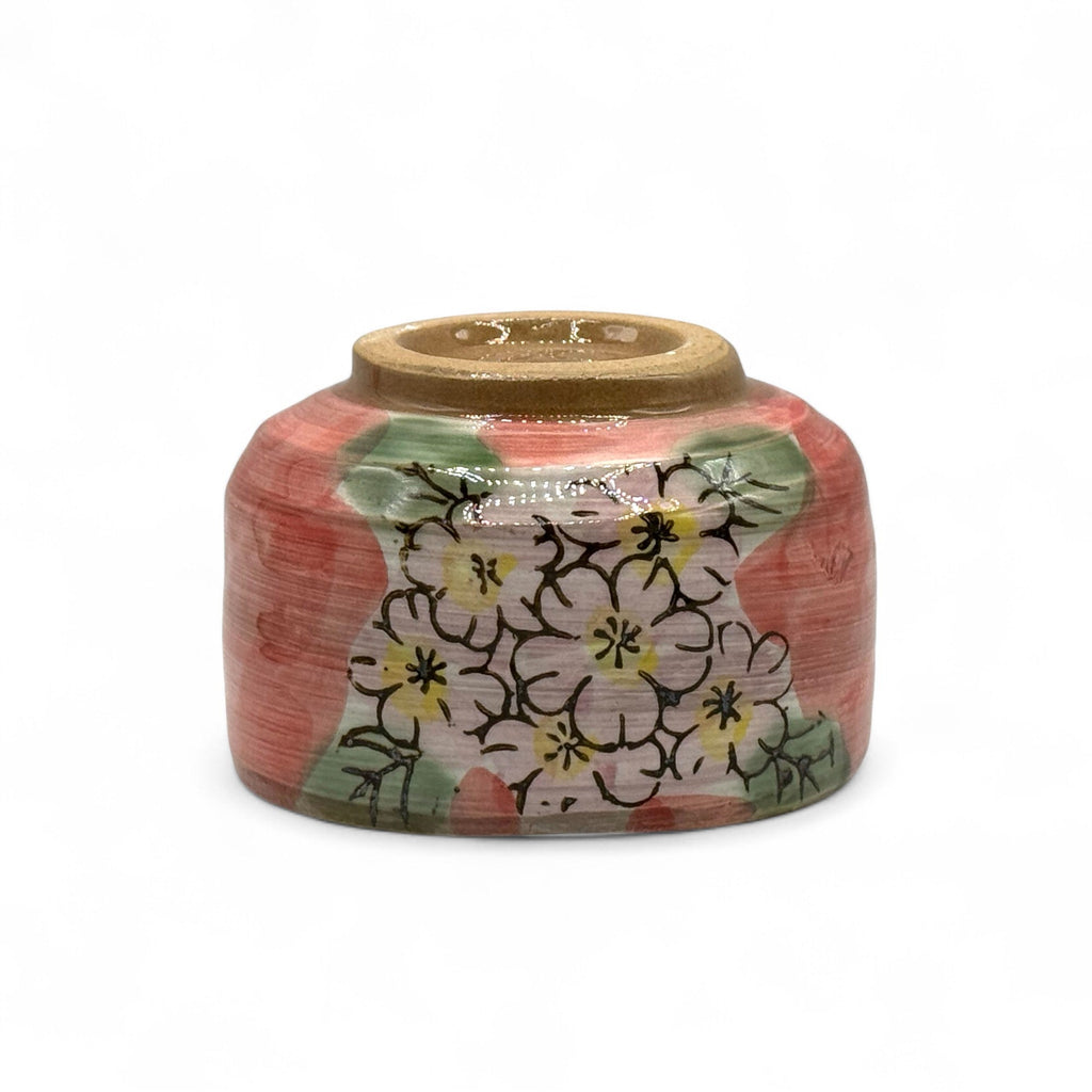 Inoue Patterned Cherry Red Blossom Mino-yaki Chawan - Japanese Matcha Bowl Tea