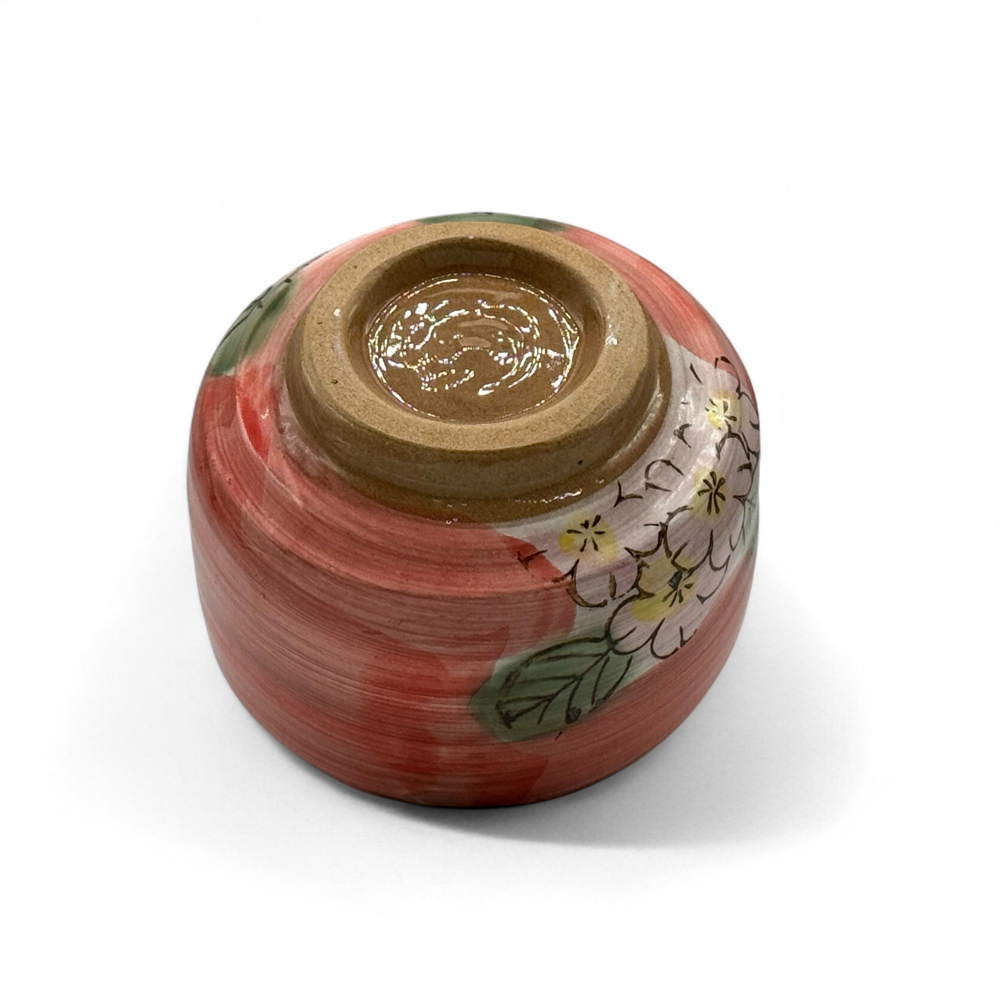 Inoue Patterned Cherry Red Blossom Mino-yaki Chawan - Japanese Matcha Bowl Tea