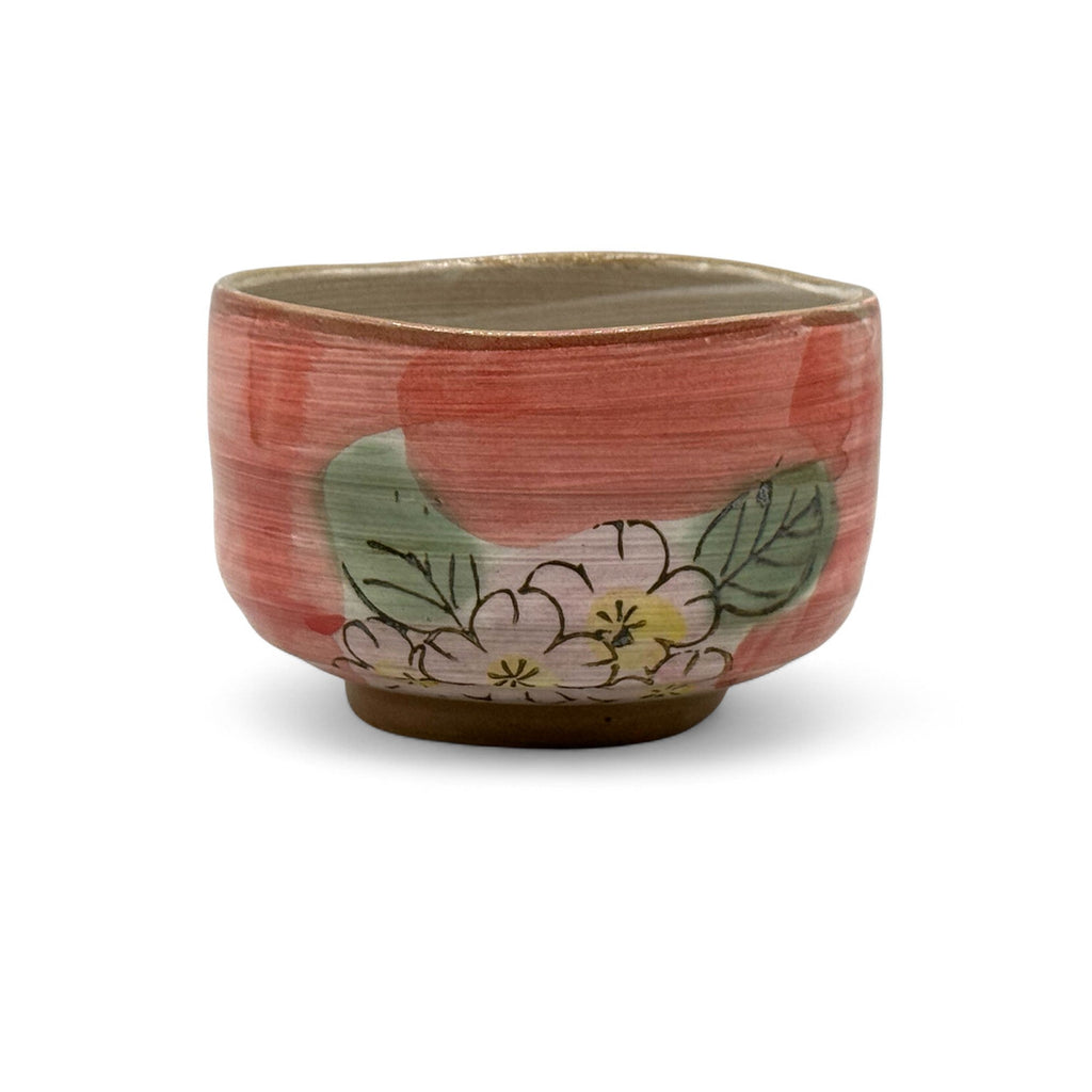 Inoue Patterned Cherry Red Blossom Mino-yaki Chawan - Japanese Matcha Bowl Tea