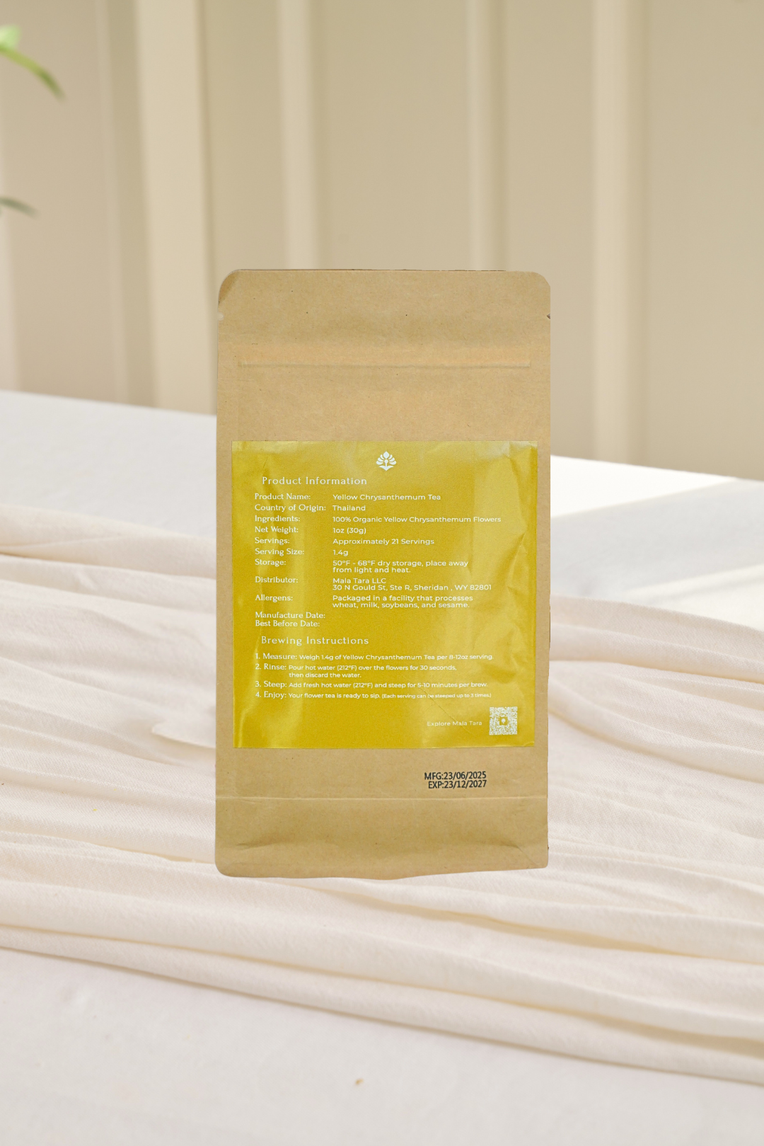 Mala Tara Yellow Chrysanthemum Whole Flower Tea Pouch Herbal Tea
