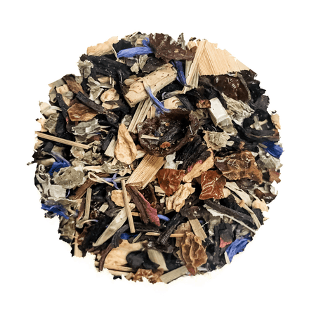 Beach House Mermaid Lagoon tea in a cup, showcasing its oceanic color and inviting aroma, perfect for hot or iced enjoyment.