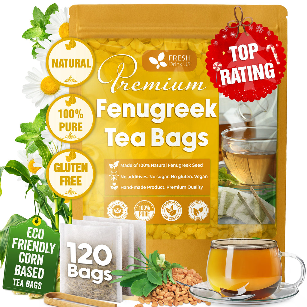 Premium Fenugreek Tea Bags. No Sugar, No Caffeine, No Gluten, Vegan. (30 Tea Bags) Herbal Tea