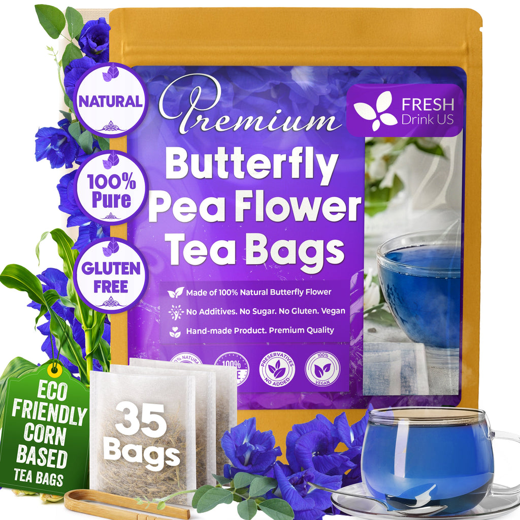 Premium Butterfly Pea Flowers, Tea Bags, 100% Natural and Pure from Butterfly Pea Flowers, Hand-made, Made With Natural Materials-Corn Fiber Tea Bag, Sugar/Caffeine/Gluten Free Herbal Tea