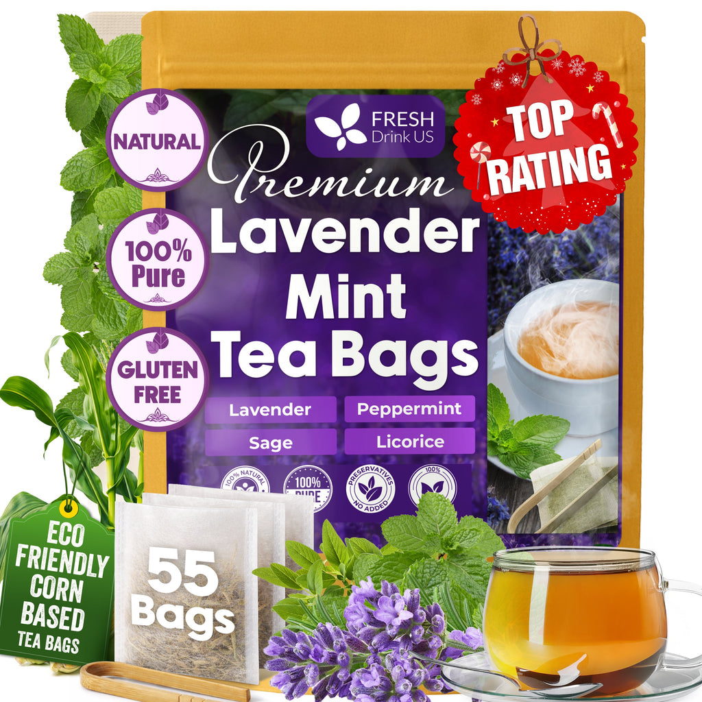 Premium Lavender Mint Tea Bags. 100% Natural, Blend of Lavender, Peppermint, Sage and Licorice. Herbal Tea