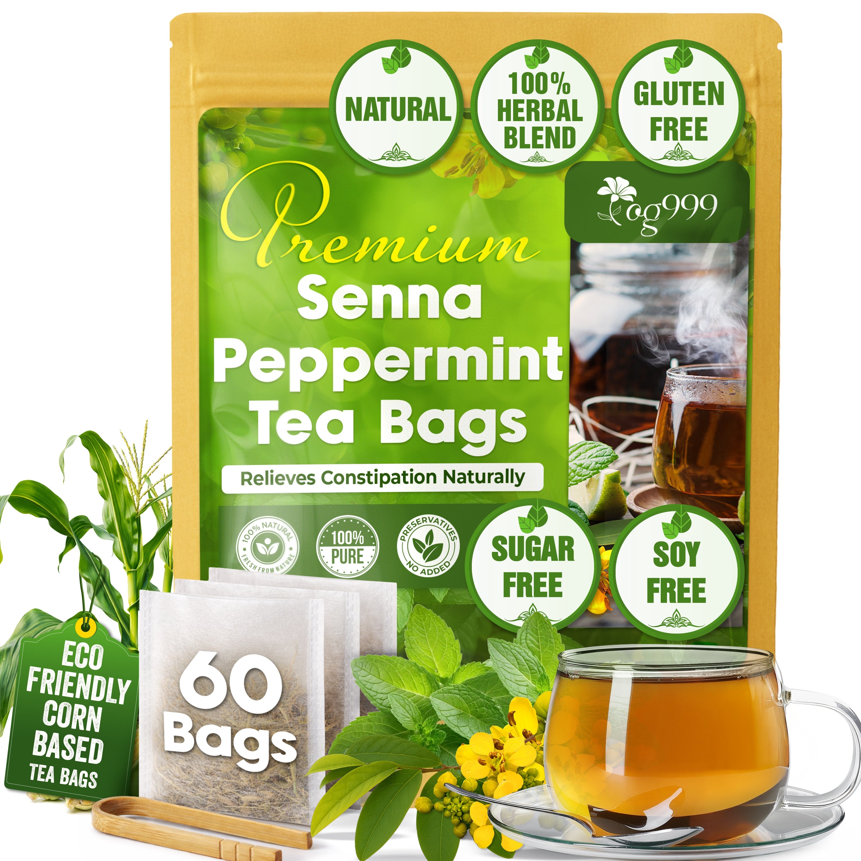 Premium Senna Peppermint Tea Bags. Relieves Constipation Natural Tea Herbal Tea