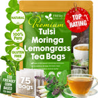 Premium Tulsi Moringa Lemongrass  Tea Bags, 100% Natural & Pure from Tulsi Holy Basil Leaves, Moringa & Lemongrass. Herbal Tea