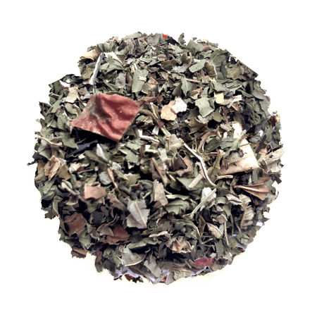 Beach House Mountain Valley Mint Loose Leaf Tea in a package, featuring mint, Honeycrisp apples, and lemon notes.