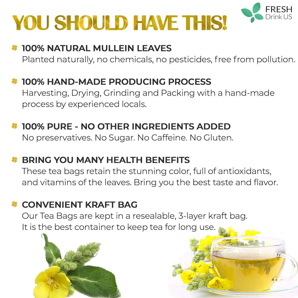 FreshDrinkUS Mullein Leaf Tea Bags