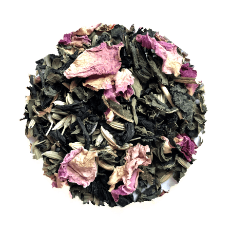 Beach House Northwest Spring Organic Tea, featuring loose-leaf tea with nettle, black tea, fennel, mint, and rose petals.