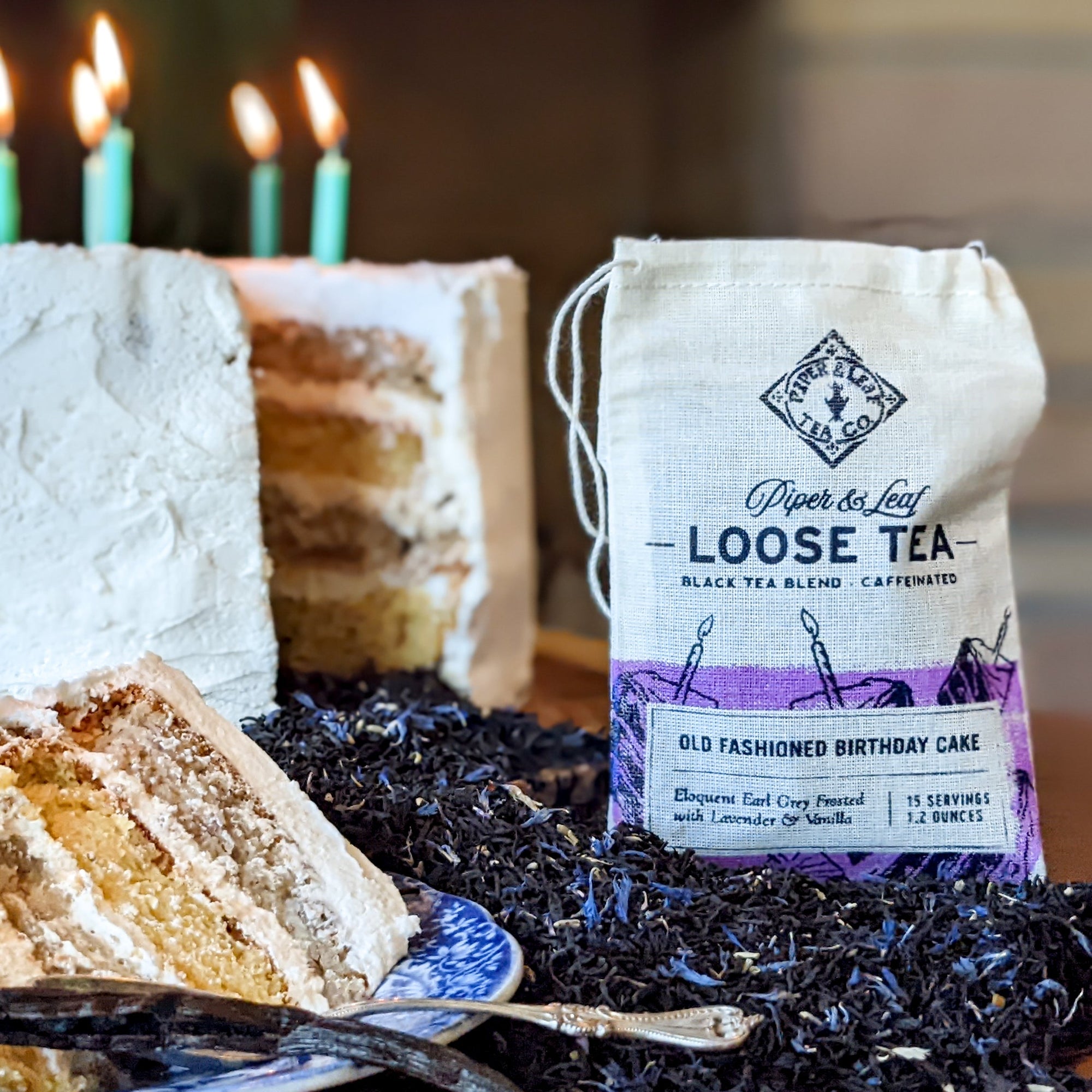 Piper and Leaf Old Fashioned Birthday Cake Muslin Bag of Loose Leaf Tea - 15 Servings