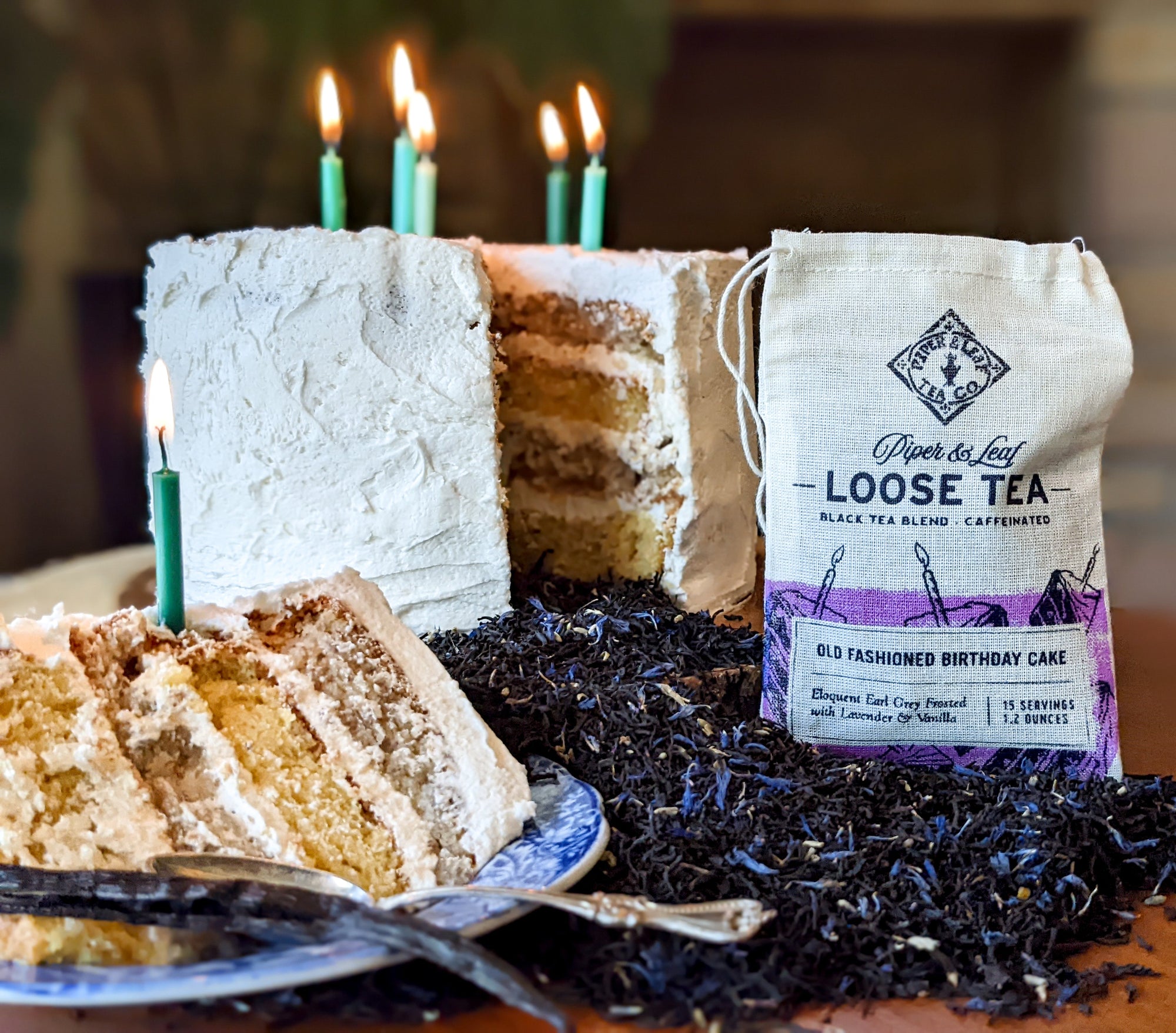 Piper and Leaf Old Fashioned Birthday Cake Muslin Bag of Loose Leaf Tea - 15 Servings