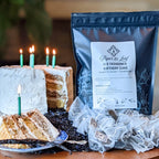 Piper and Leaf Old Fashioned Birthday Cake Bulk Sachets - 70ct Tea Bags displayed in packaging, featuring a blend of black tea, lavender, and vanilla.