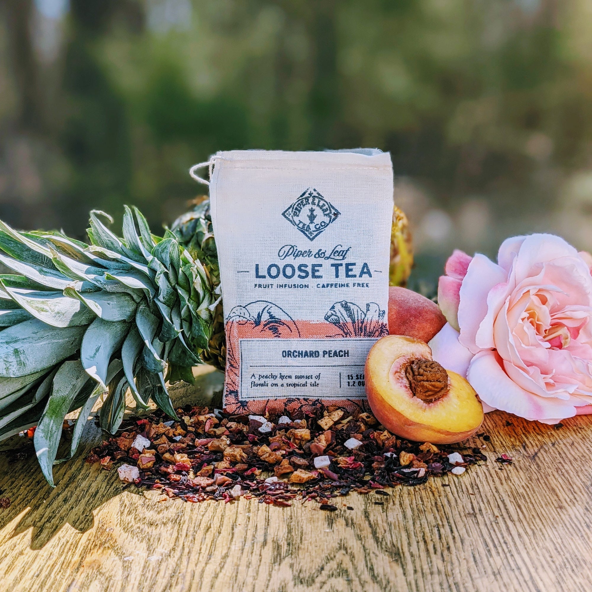 Piper and Leaf Orchard Peach Muslin Bag of Loose Leaf Tea - 15 Servings