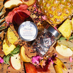 Piper and Leaf Orchard Peach Glass Jar of Loose Leaf Tea - 30 Servings, featuring a glass jar filled with peach tea blend.