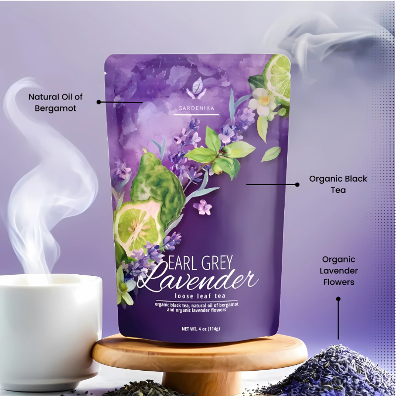 Gardenika Earl Grey Lavender Loose Tea, Premium Black Tea with Lavender Flowers & Bergamot - Caffeinated - 55+ Cups - USDA Organic & Kosher - 4 oz (113g)
