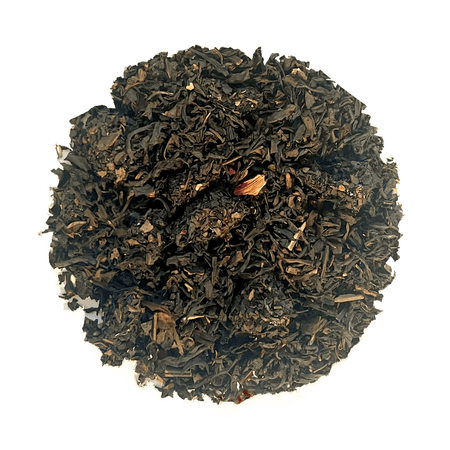Beach House Oysterville Oolong Tea in a dark pink infusion with plums, hibiscus, and Oolong leaves