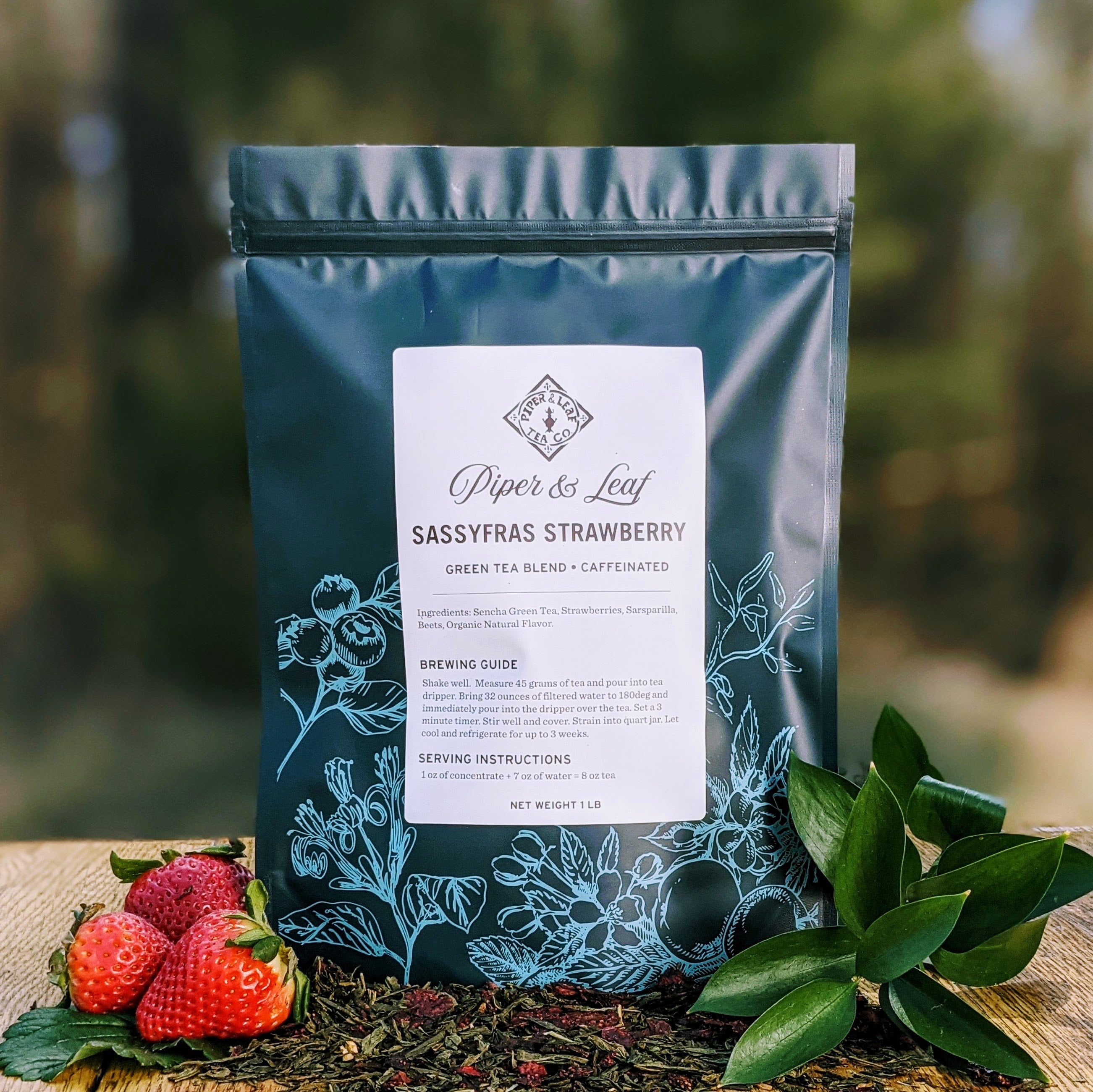 Piper and Leaf Sassyfras Strawberry Pound Bag - 190 serving, 1-pound loose leaf tea with Sencha, strawberries, and sarsaparilla.