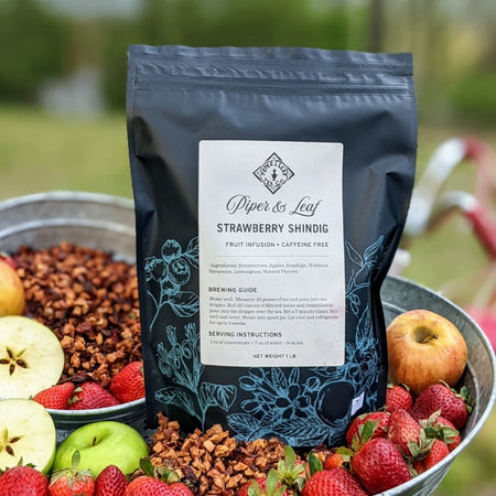 Piper and Leaf Strawberry Shindig Pound Bag - 190 servings, a 1-pound bag of loose leaf tea with apples, strawberries, and lemongrass.