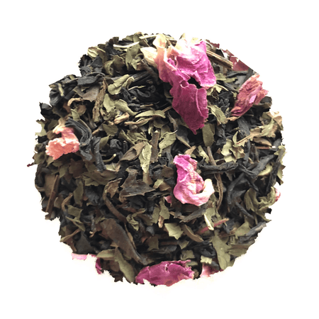 Beach House Pacific Inland Trail tea blend, featuring aromatic roses, invigorating mints, and cedar tips in packaging.