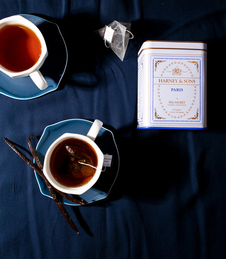 Harney & Sons Paris, Classic Tin of 20 Sachets, featuring a tin packaging with tea sachets inside, inspired by Parisian tea culture.